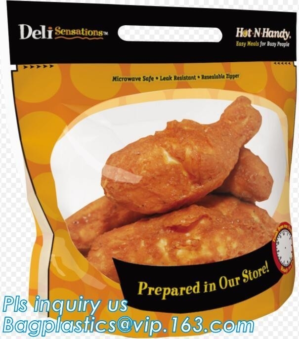 Die frische Hühnerverpackungs-Tasche, heiße Brathähnchentasche mit Griff oben stehend, Hühnertasche führen gebratenes Hühnertasche durch
